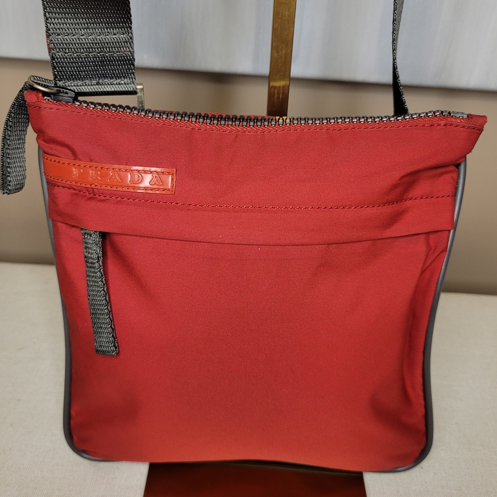 Prada Red And Gray Sport Crossbody Bag With Silver Tone Hardware